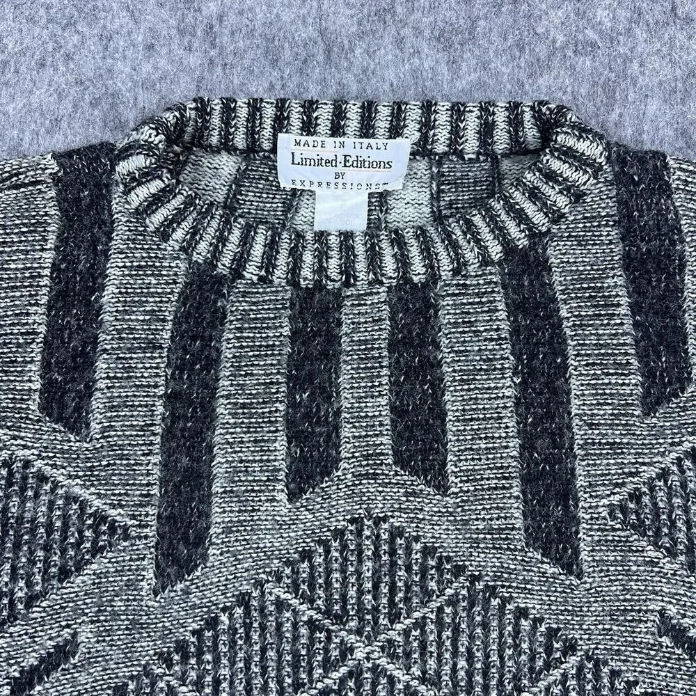 Vtg Limited Editions By Expressions Mens Sweater Gray Wool Made in Italy 90 Sz L